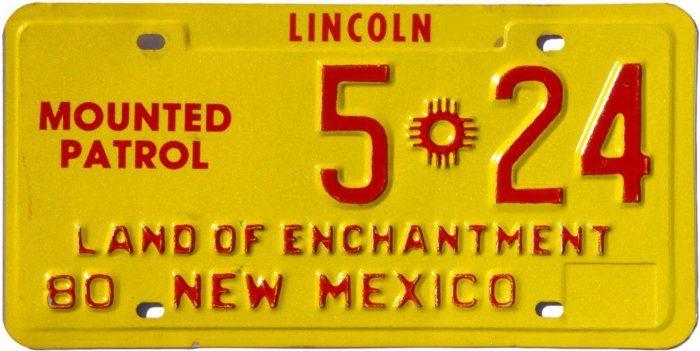 New Mexico Mounted Patrol License Plates